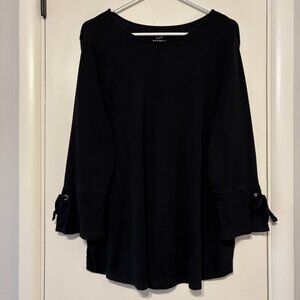 J. Jill Women's Pima Tie-Sleeve Tee Shirt Top XL Black 3/4-Sleeves